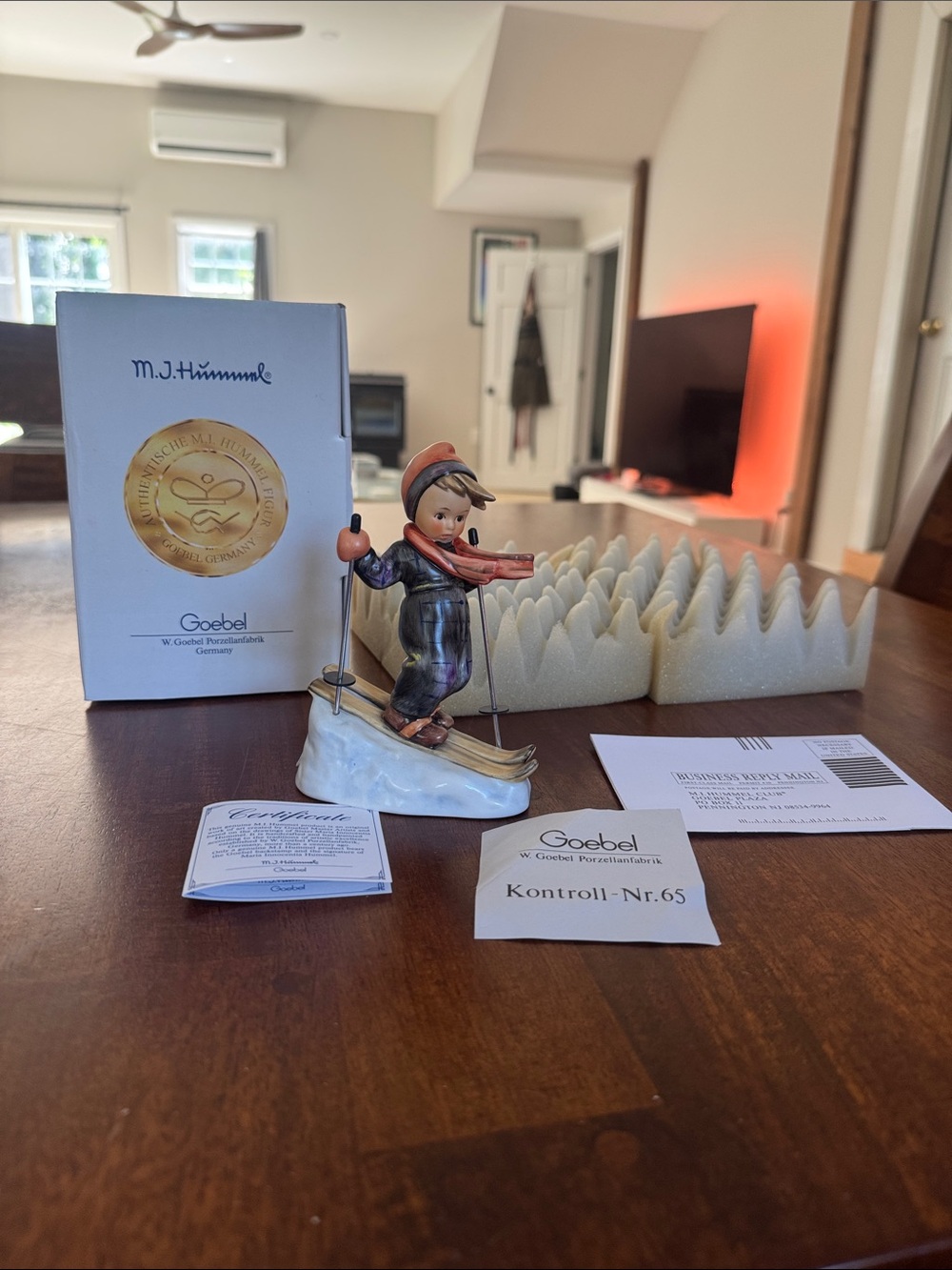 Vintage M. J. Goebel Hummel Hand-Painted Ceramic Skier Figurine w/ original box